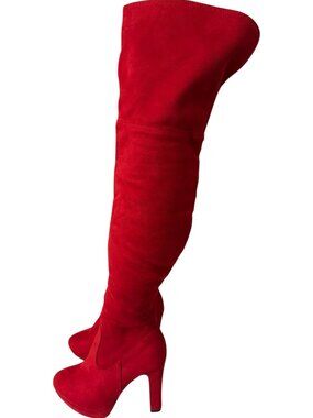 Dream Pairs Over-the-Knee, Faux-Suede Red Heeled Boots - Size 9